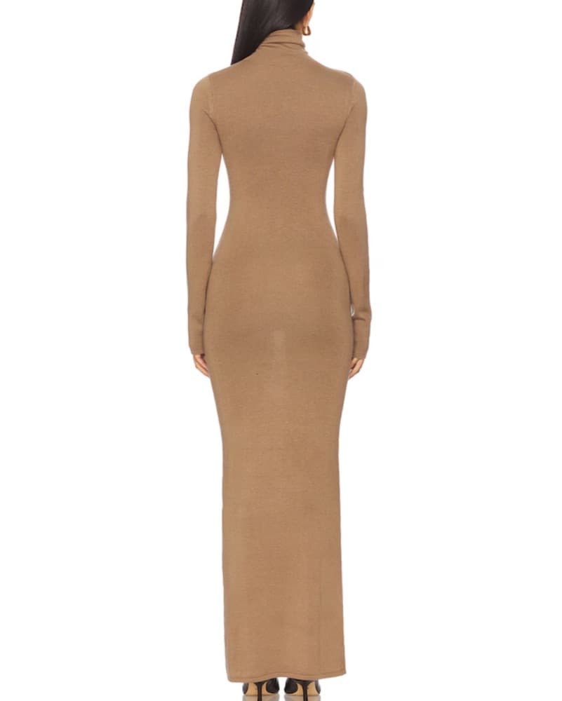 Chic Camel Turtleneck Maxi Dress - Image 3