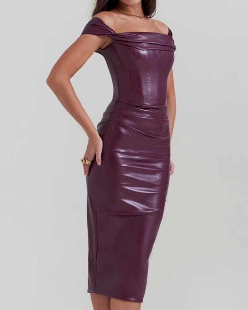Sultry Leather Midi Dress - Image 3
