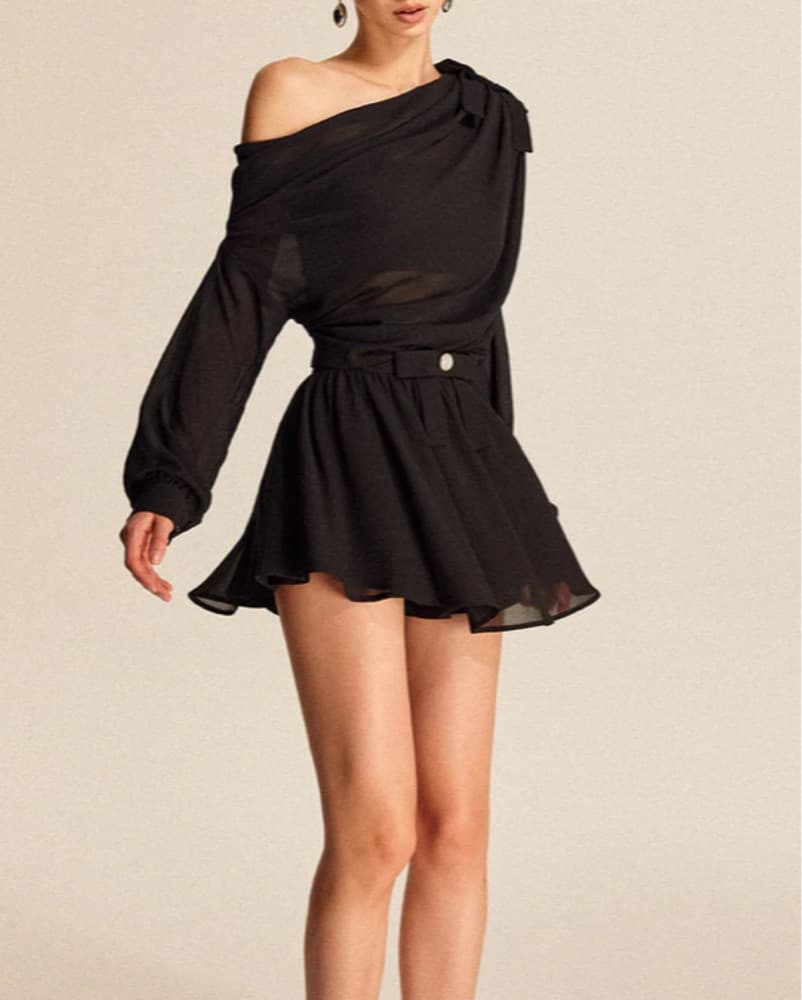 Semi-sheer One Shoulder Skirt Set - Image 2