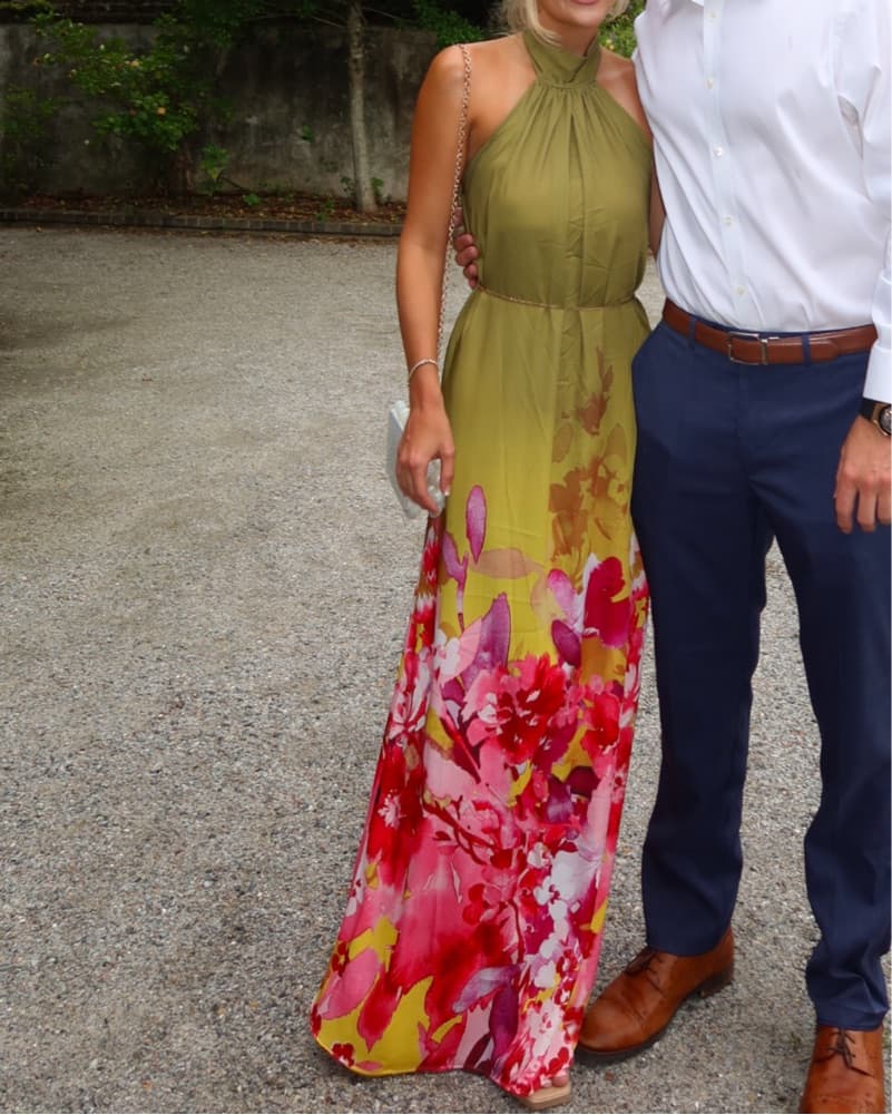 Pink & Green Floral Satin Maxi - Image 1