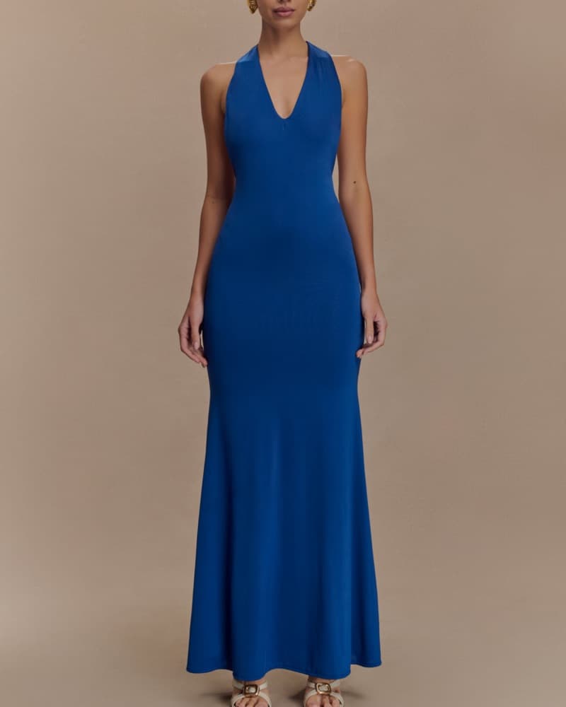 Elke Slinky V Neck Maxi Dress - Cobalt - Image 3