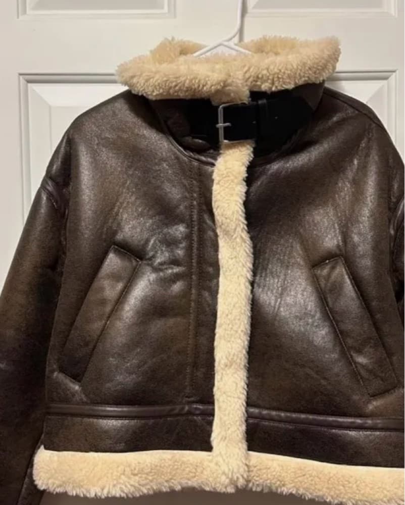 Zara Brown Faux Shearling Aviator Jacket - Image 6