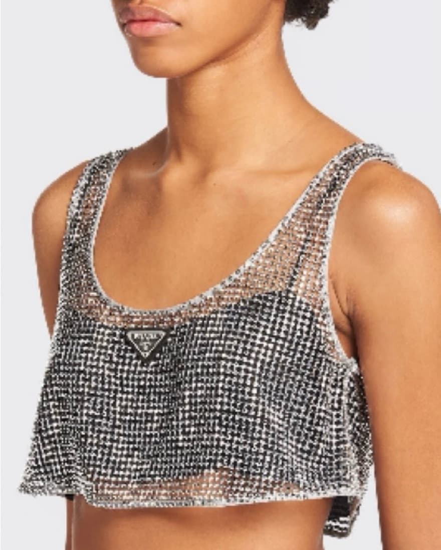 Prada Rhinestone Mesh Crop Top - Image 1