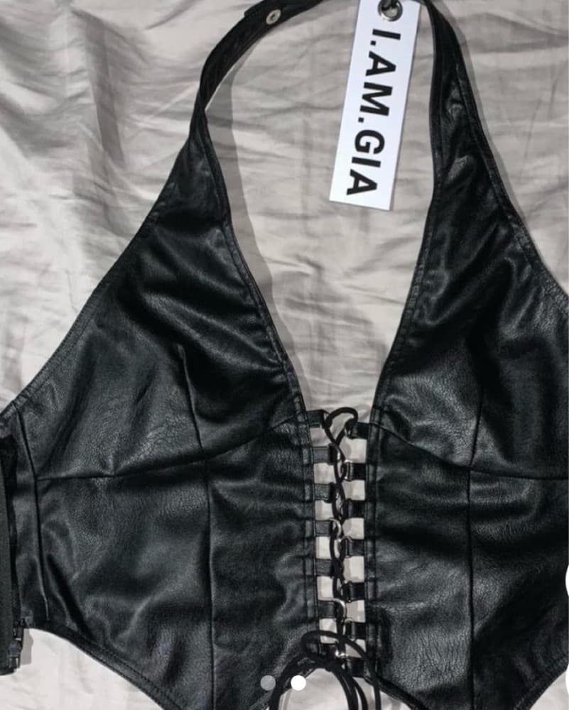 Iamgia Black Leather Tie Top - Image 2
