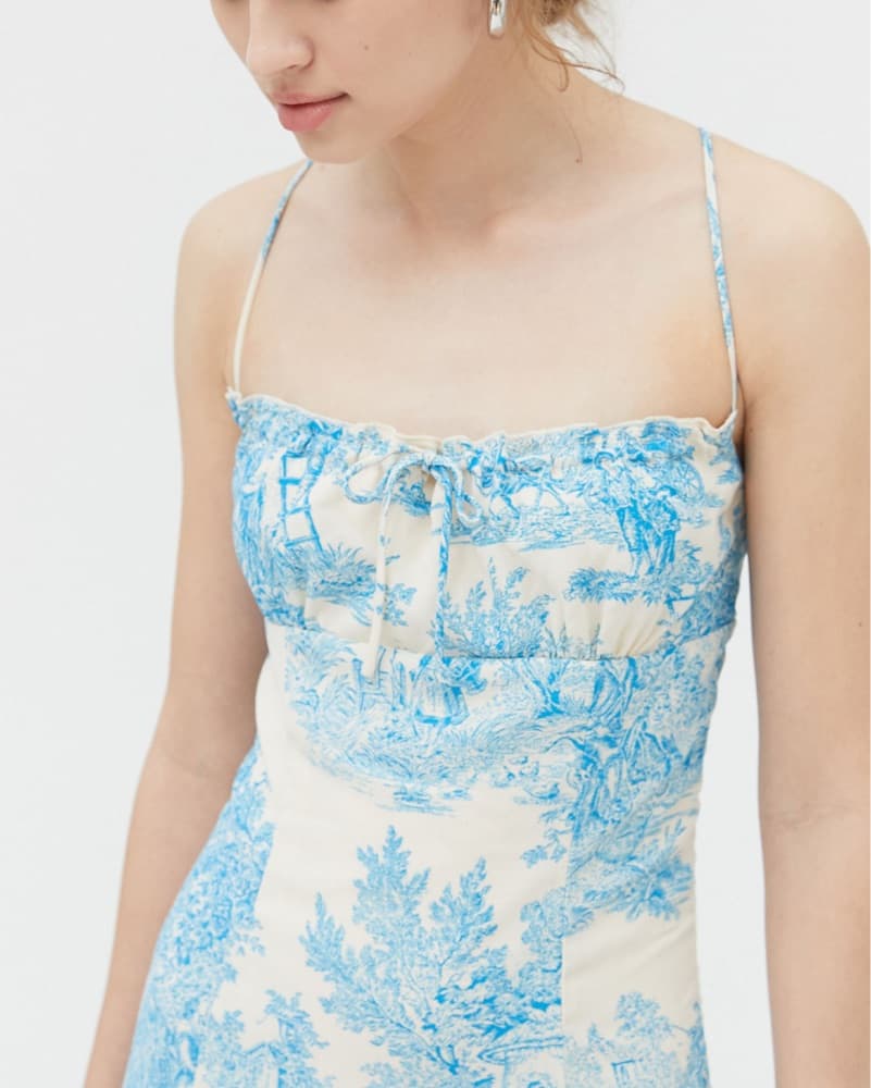 Blue Toile Print Midi Dress - Image 3