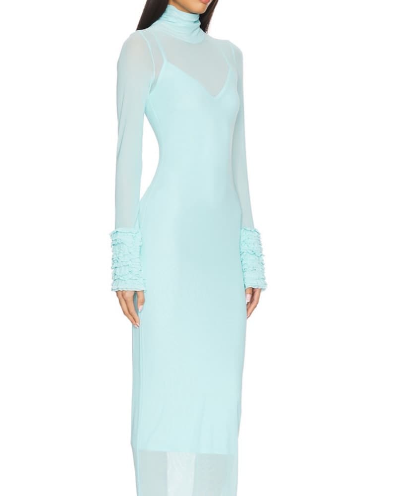 Elegant Mint Green Ruffle Sleeve Maxi Dress - Image 3