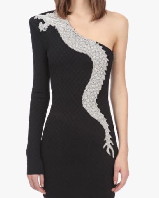 Balmain One Shoulder Dragon Dress - Image 2