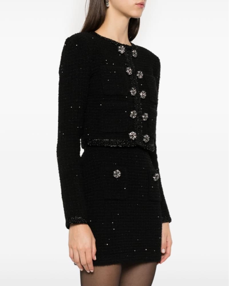 Self Portrait Knit Tweed Jacket Black - Image 2
