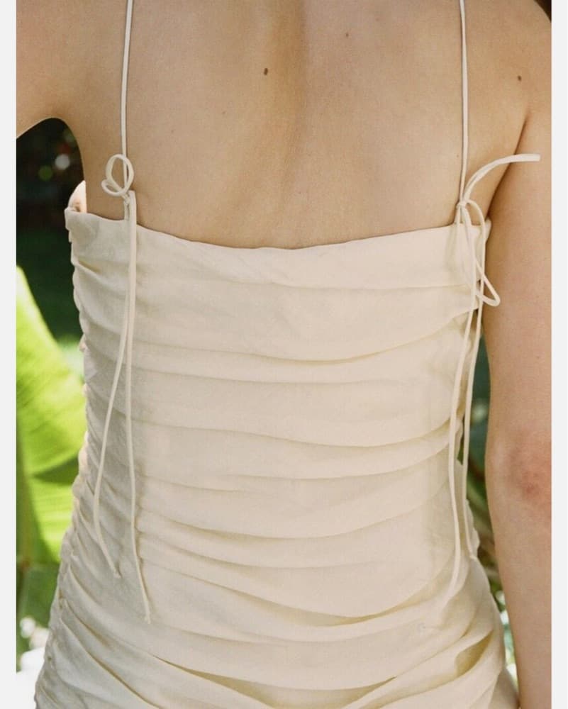 Zara Yellow Ruched Drop Waist Midi Dress - Image 2
