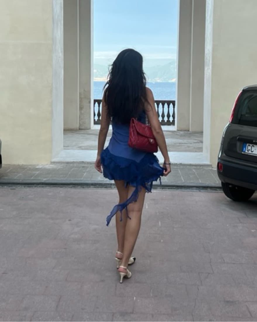 Satin Blue Ruffled Mini Dress - Image 3