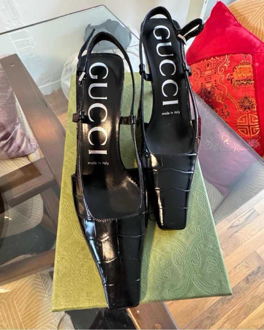 Gucci Black Croco Leatner Sling Back  - Image 1