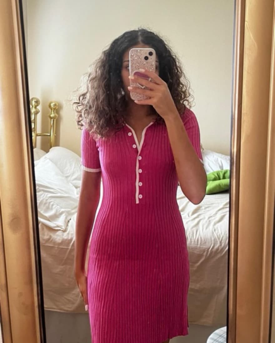 Pink Knit Button Up Dress - Image 5