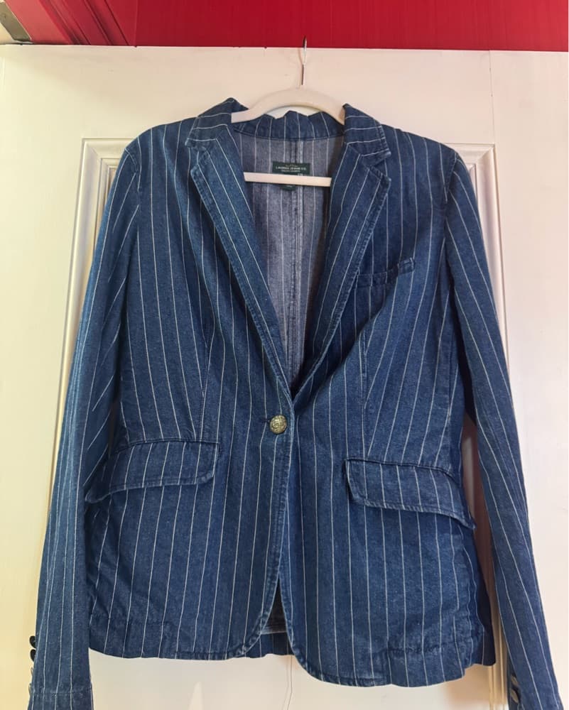 Sophisticated Pinstripe Denim Blazer - Image 1