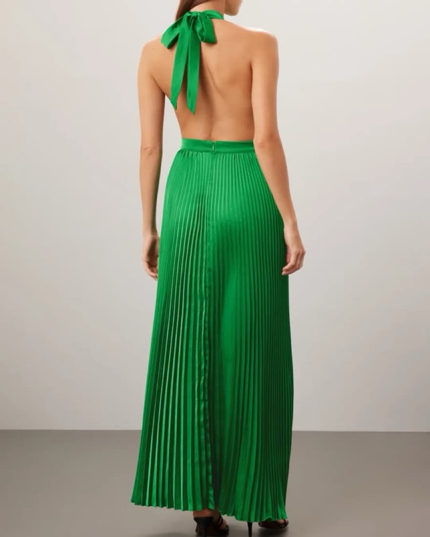 L’IDEE Green Pleated Slit Gown - Image 5