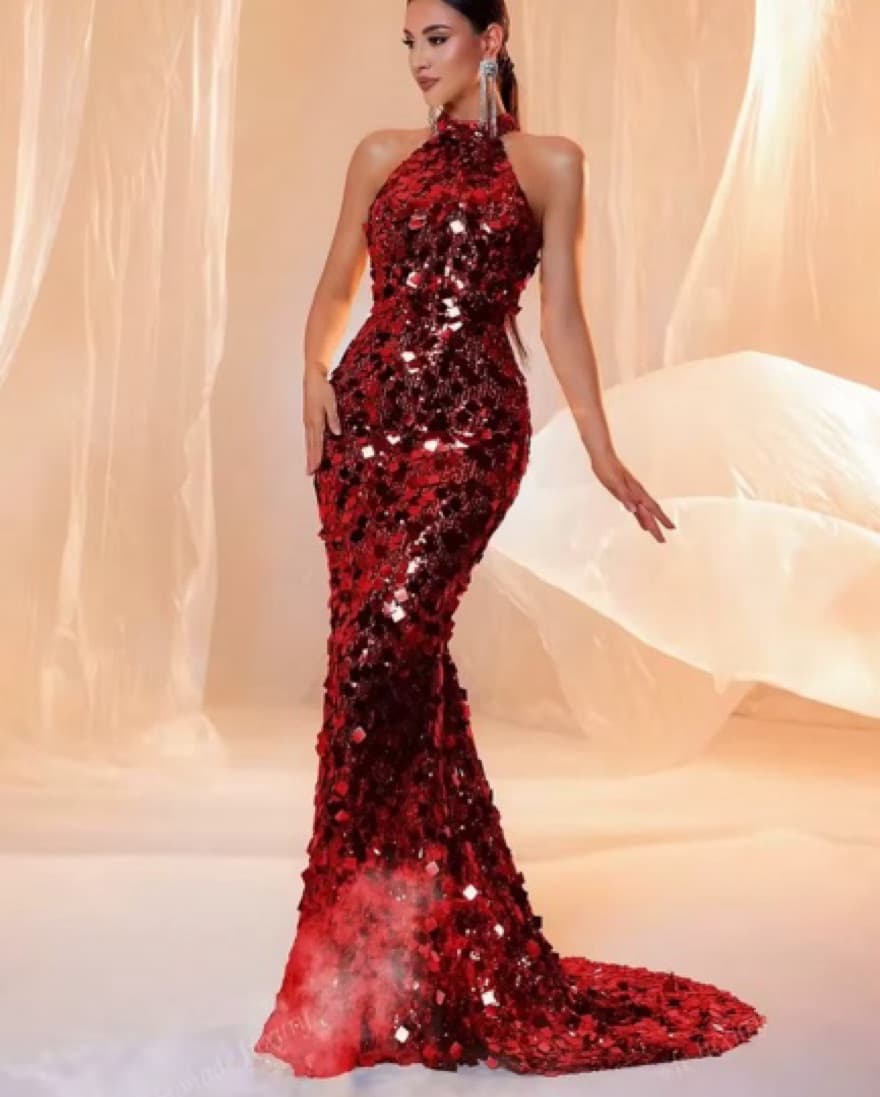 Red Rhinestone Gown (S)  - Image 3