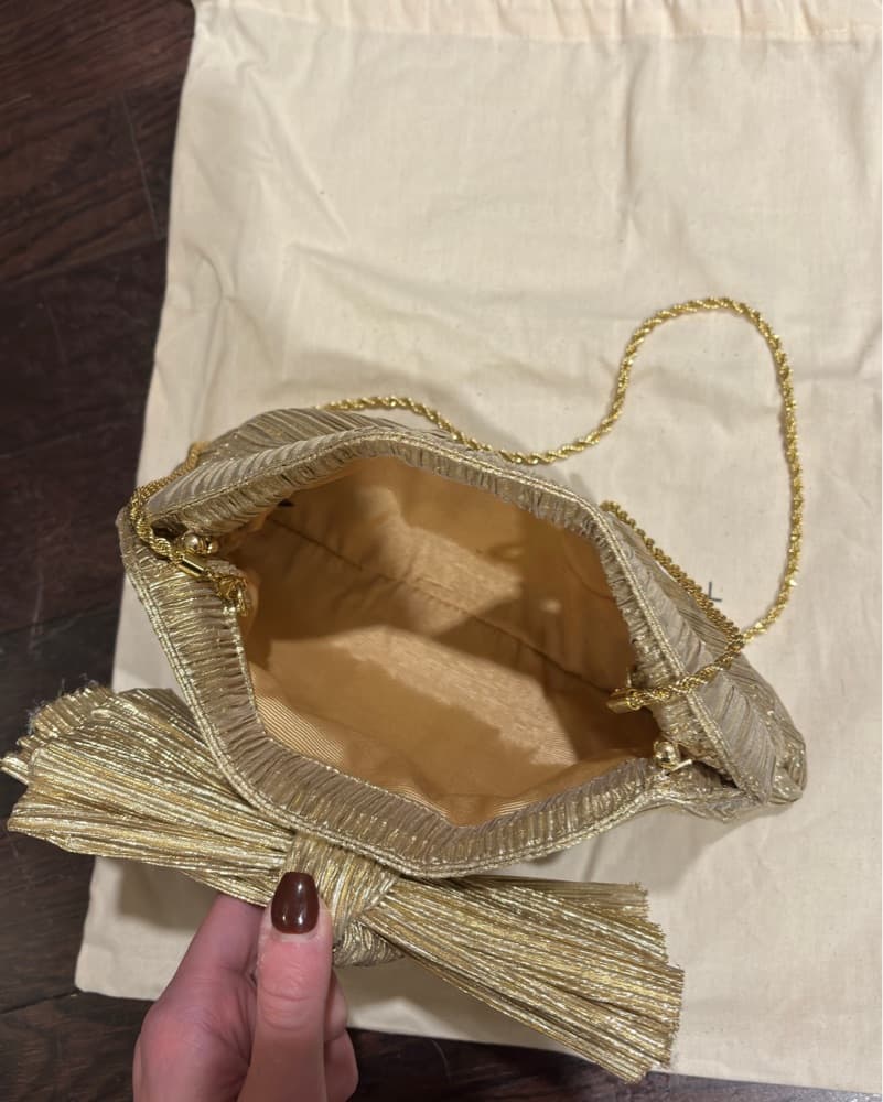 Gold Pleated Bow Clutch  - Image 6