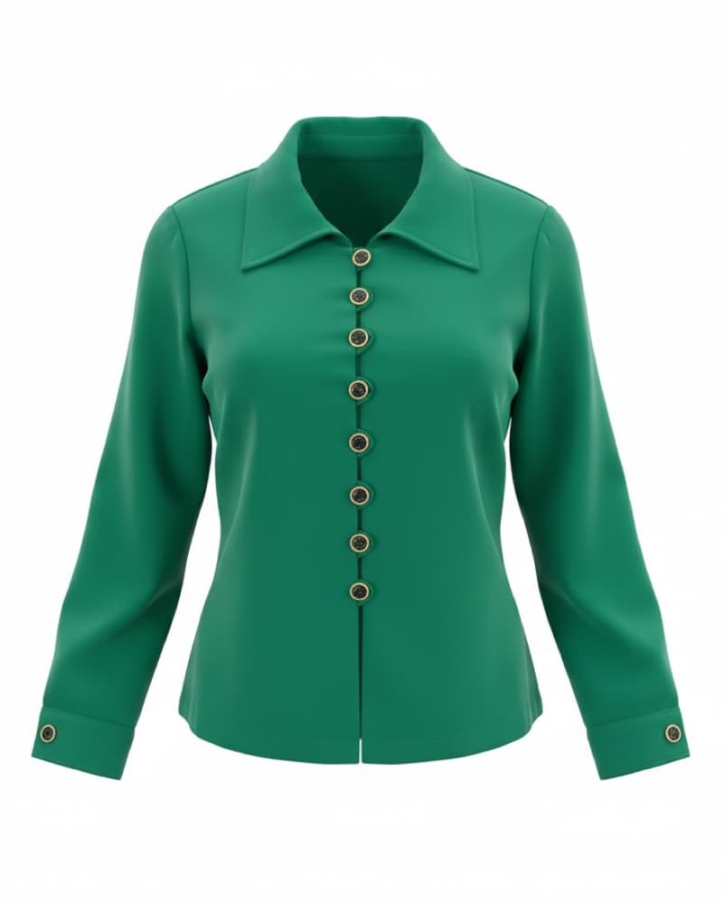 Vintage Emerald Green Button-Up Blouse  - Image 1