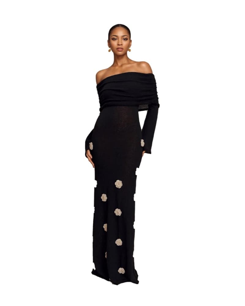 Sheer Off The Shoulder Black Dress  - Image 1