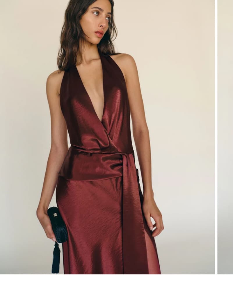 Burgundy Satin Wrap Dress - Image 2