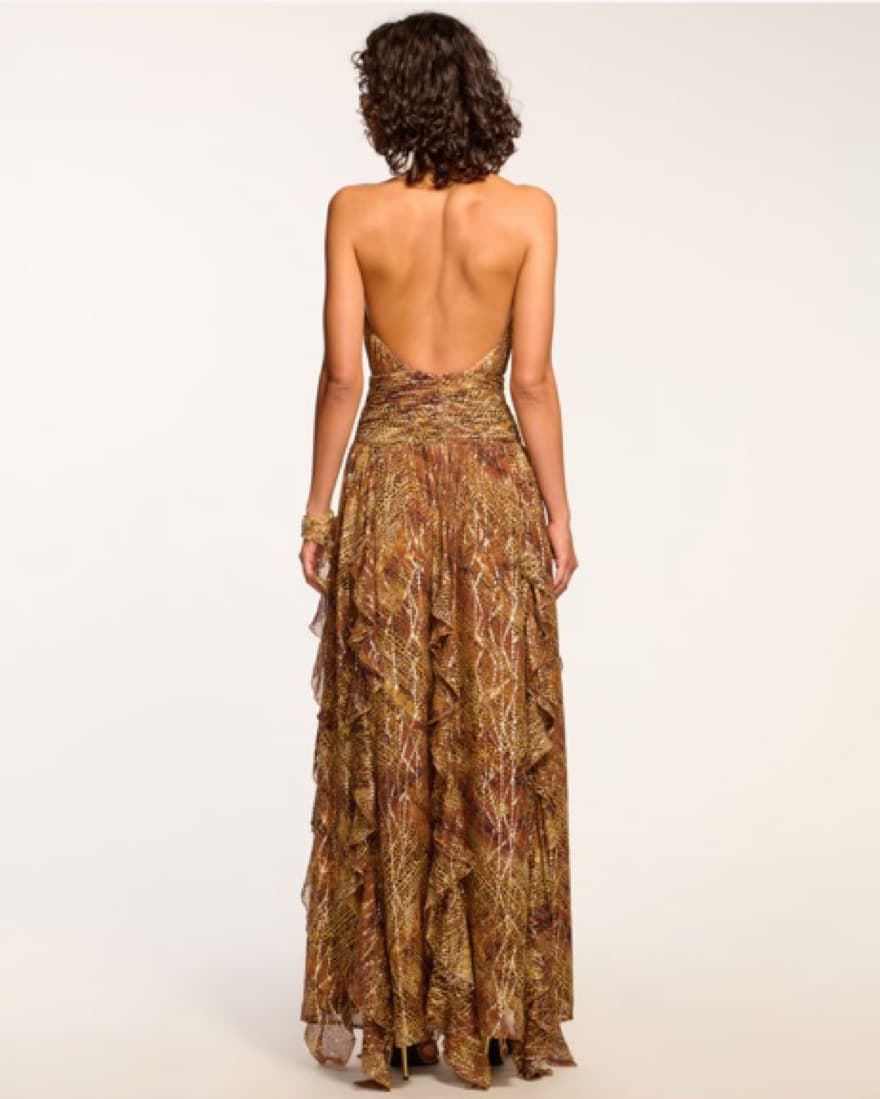 Captivating Metallic Ruffled Halter Dress - Image 2