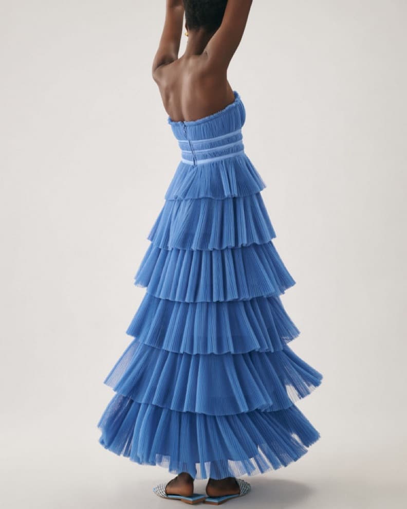 Tiered Blue Pleated Gown - Image 2
