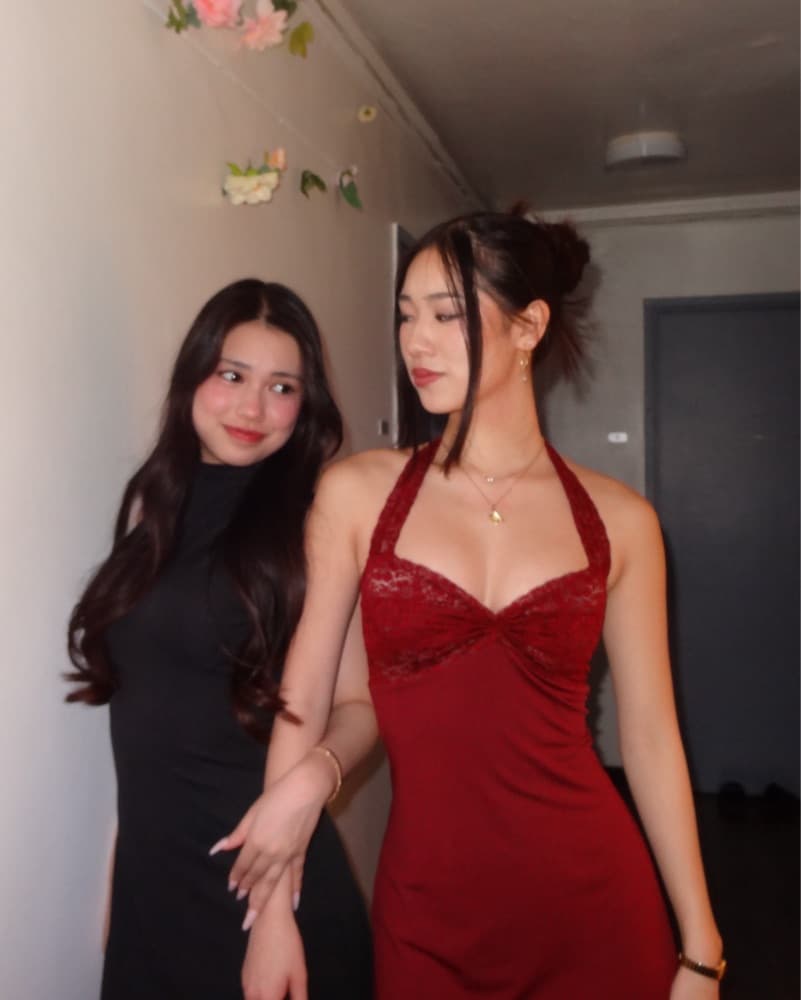 Burgundy Red Lace Mini Dress - Faridani - Image 1