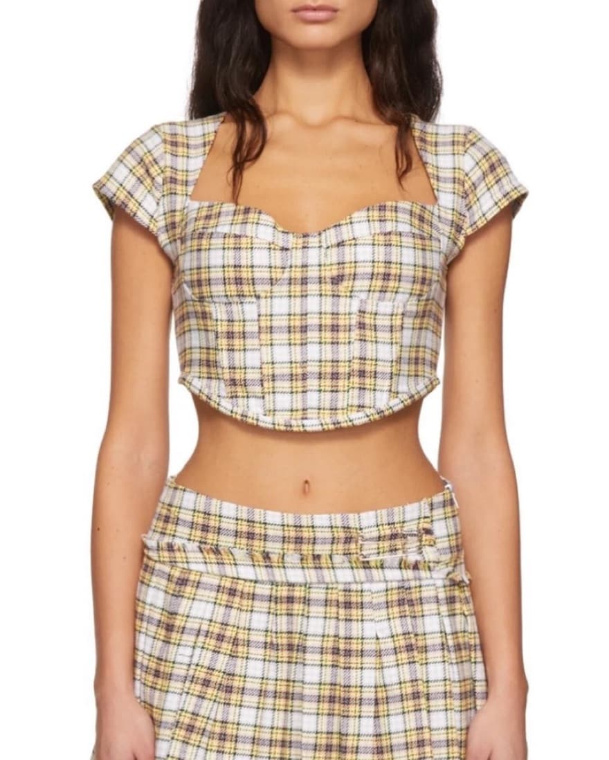 Danielle Guizio White Plaid Corset Top - Image 1