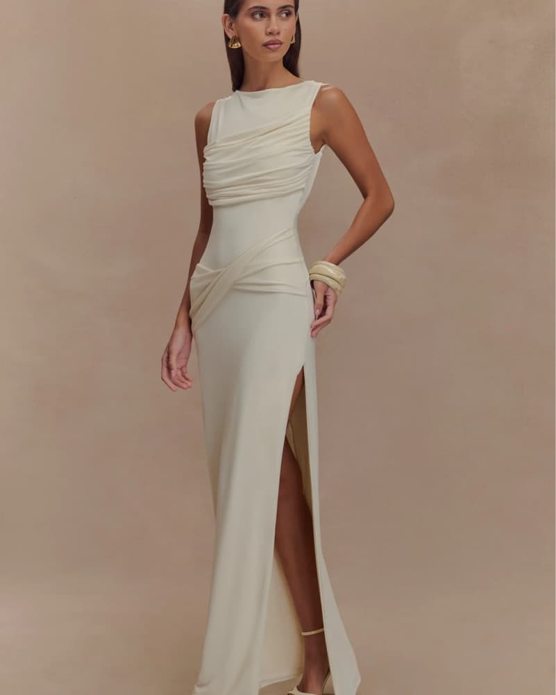 Henley - Slinky Drape Maxi Dress - Ivory - Image 4