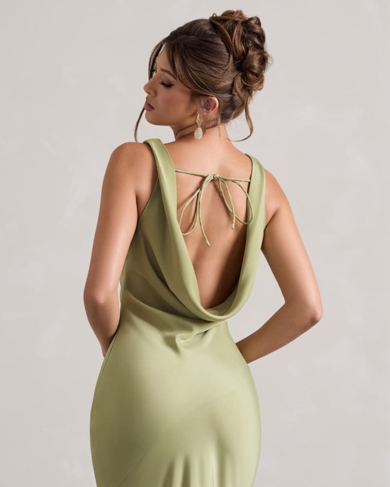  Club London Olive Satin Maxi Dress - Image 3