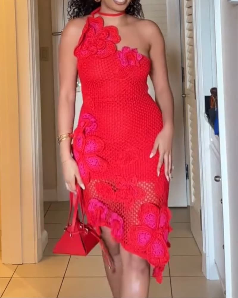 Cult Gaia Red Crochet Dress SMALL - Image 6
