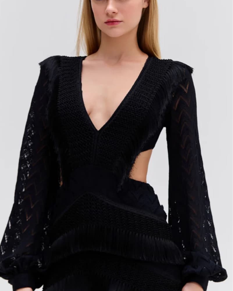 Patbo Cut Out Fringe Dress In Black XS - Image 4