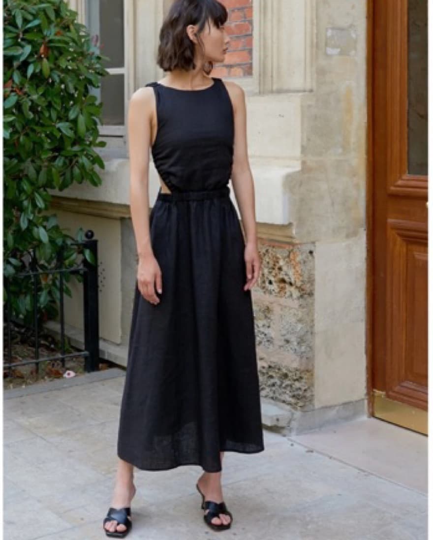 PIXIE MARKET BEATRICE BLACK LINEN DRESS - Image 3