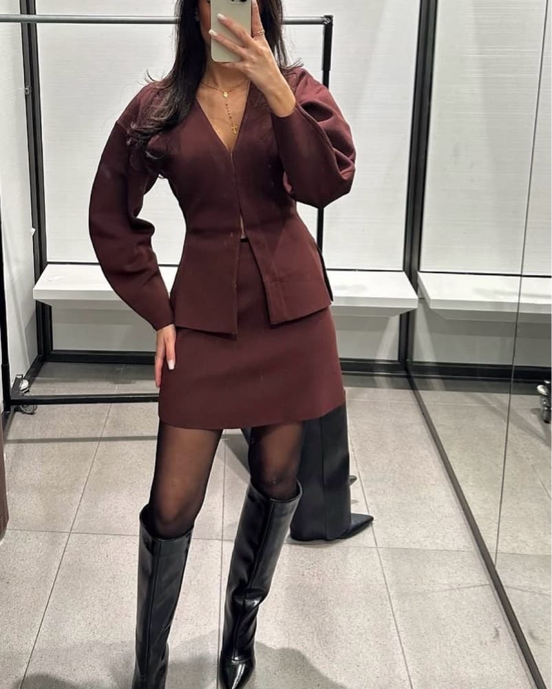 Zara Chocolate Brown Skirt Set  - Image 1
