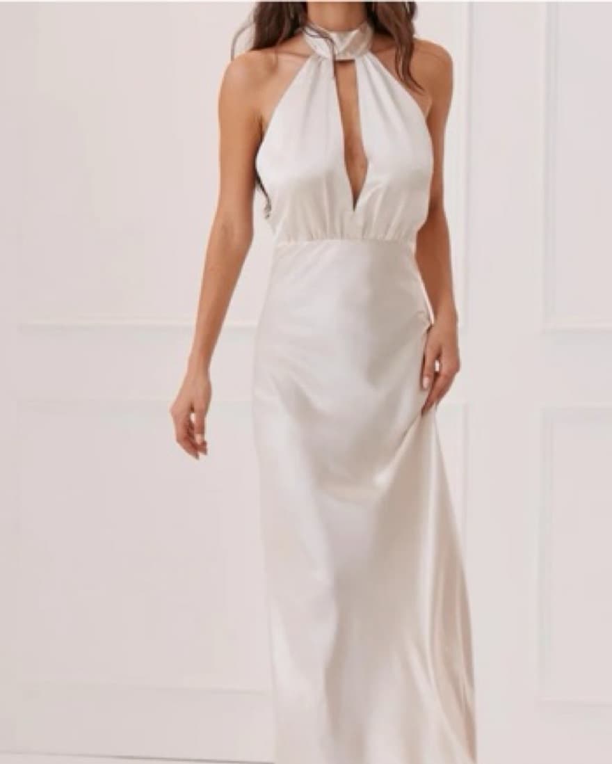 Something Navy Silky Halter Cutout Gown - Image 1