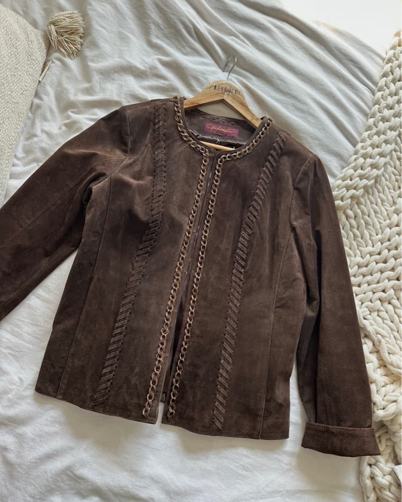 Suede Vintage Jacket with Chain Trim - Image 3