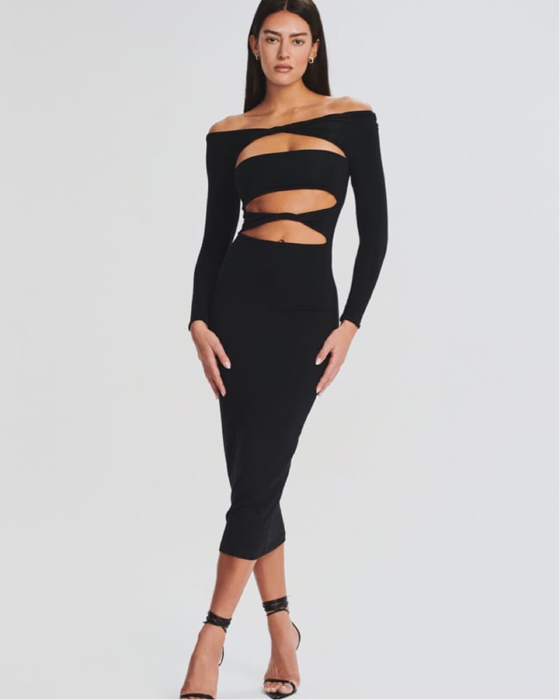 SEROYA Black Cutout Midi Dress - Image 1