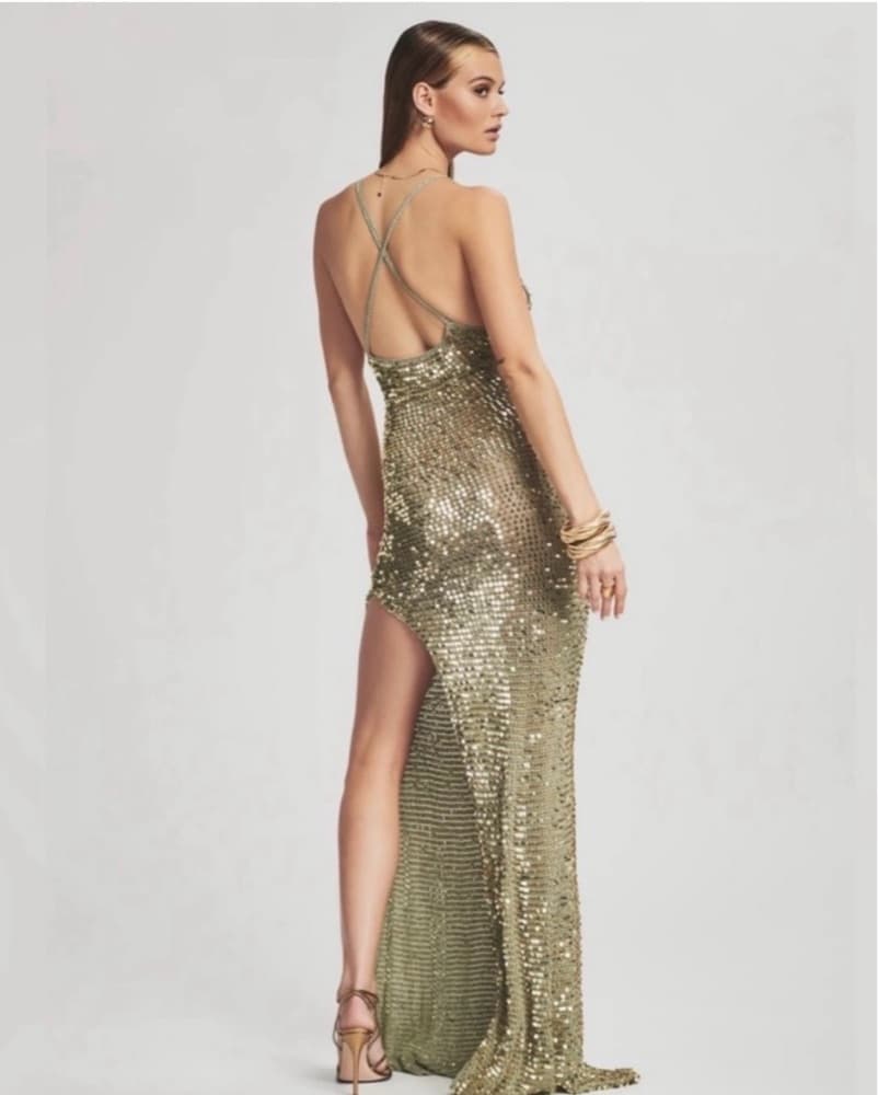 Retrofete Olive Green & Gold Marie Dress - Image 2