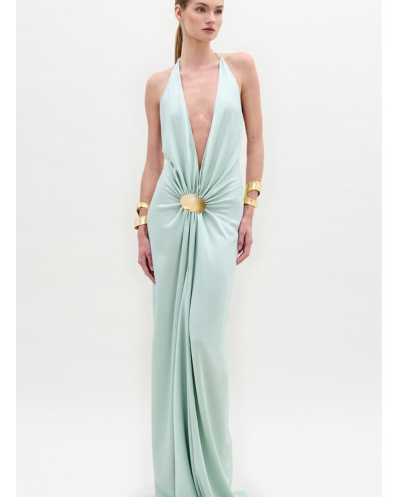 Aiko Gathered Satin Maxi Dress - Image 1