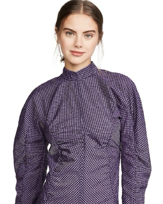 GANNI Gingham Ruched Dress - Image 1