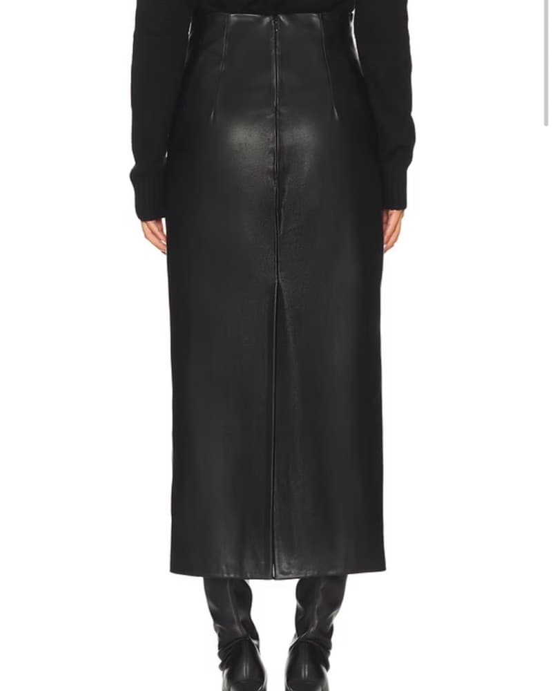 Leather Hi-waist Curve Skirt in Black  - Image 4