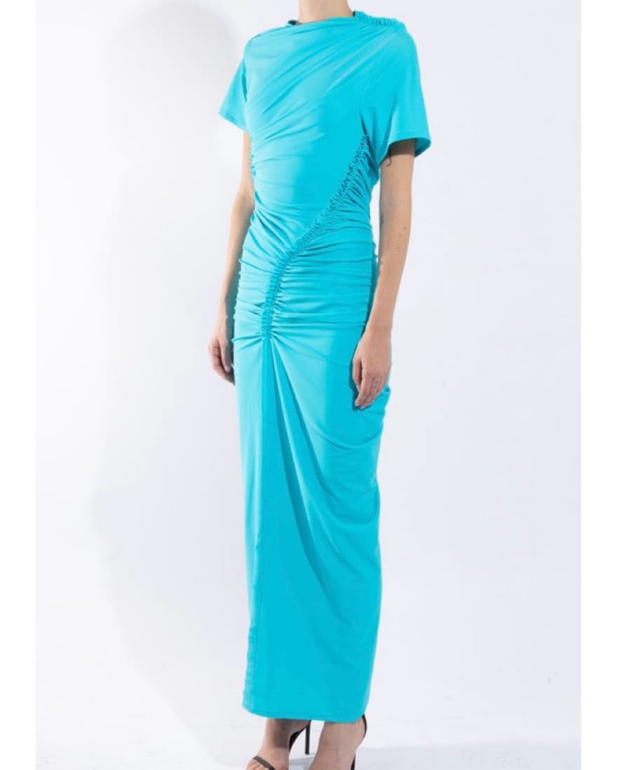Blue Atlein Ruched Asymmetrical Dress - Image 2