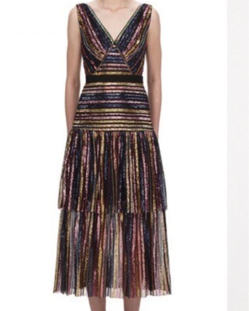 Self Portrait Striped Sequin Dress - Image 1