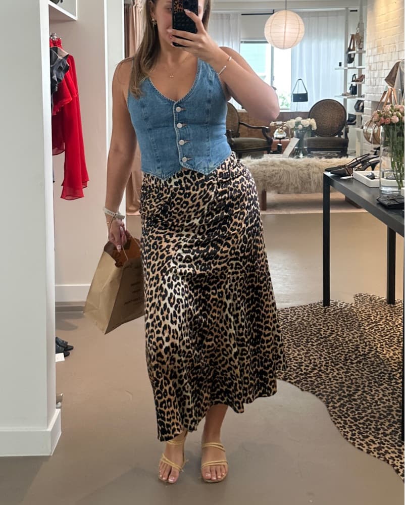 GANNI Silk Leopard Midi Skirt - Image 1