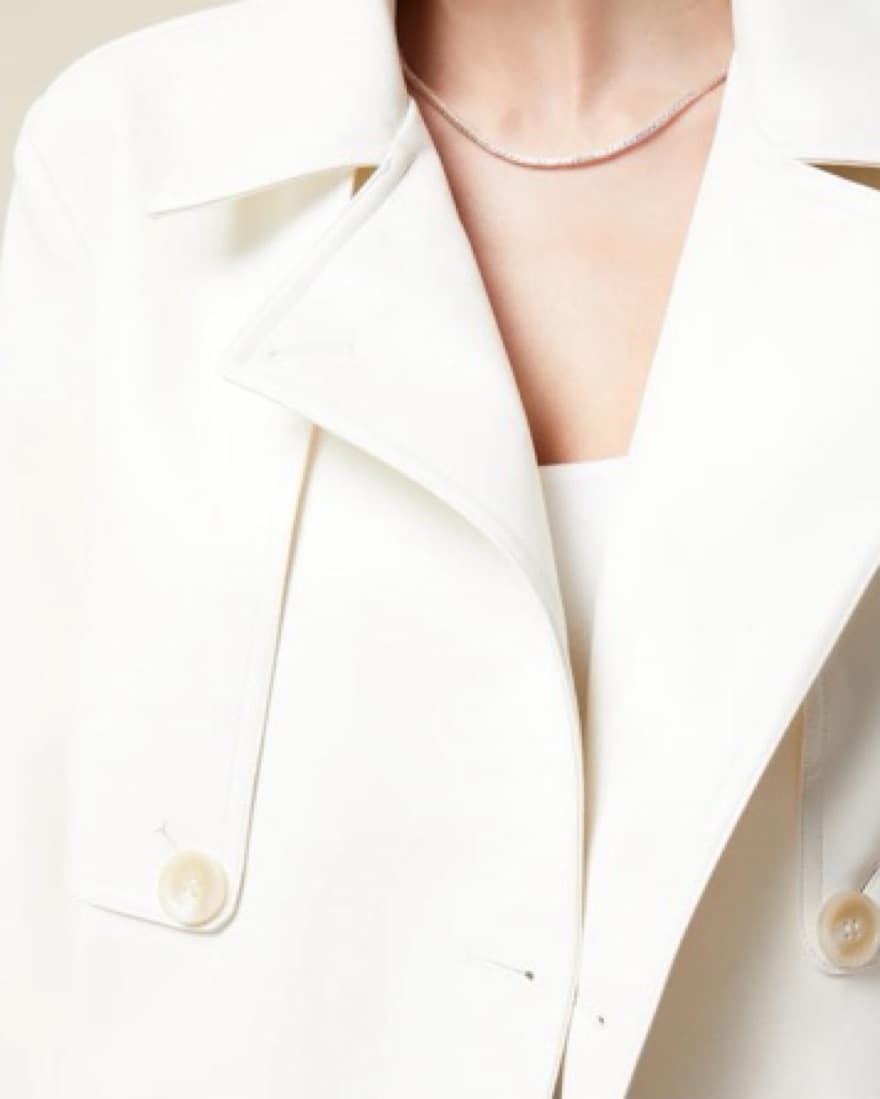 White Faux Leather Cropped Trench - Image 3