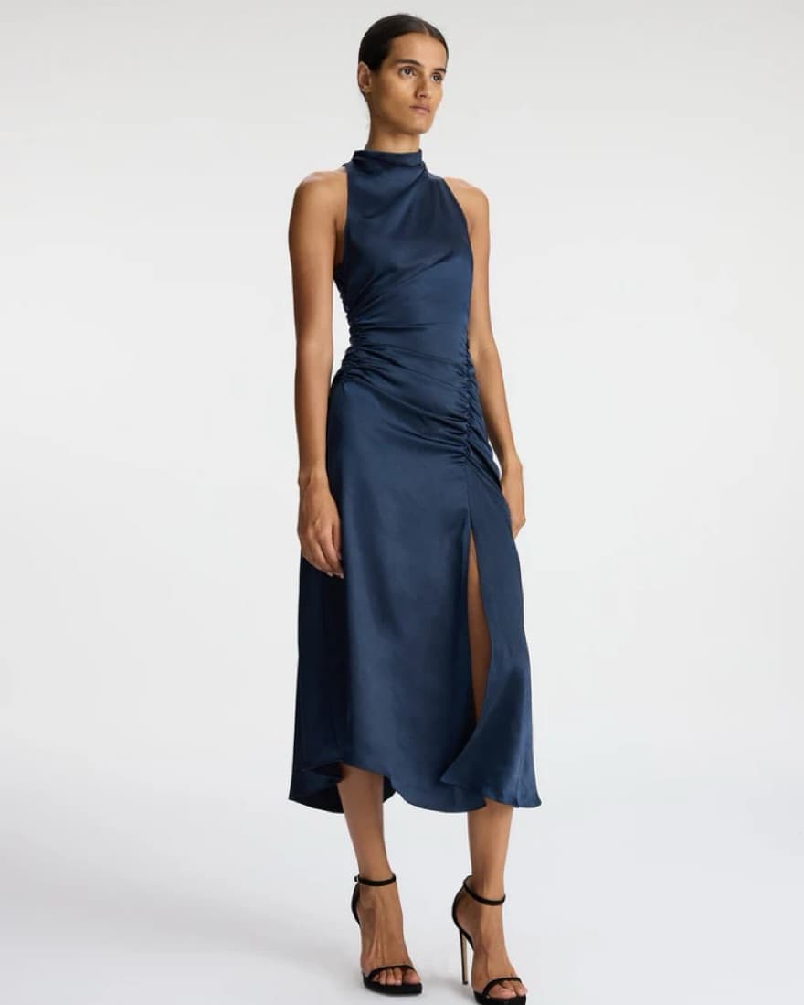 ALC Blue Satin Midi Dress - Image 2