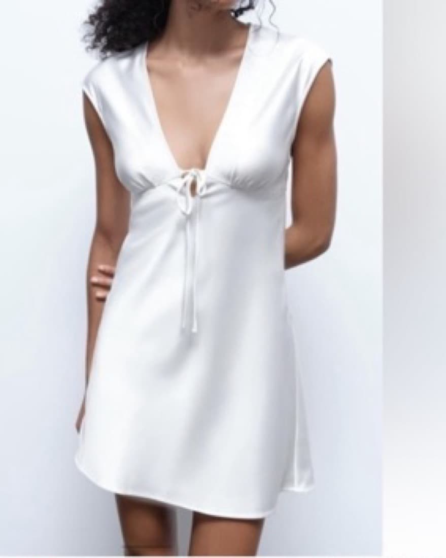Zara White Satin Mini Dress - Image 2