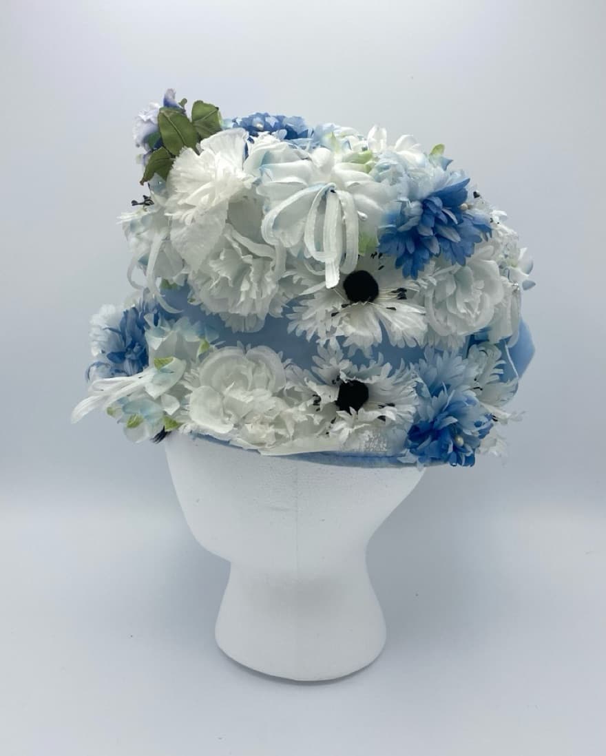 Vintage Blue Multi Flowers All Over Hat - Image 3