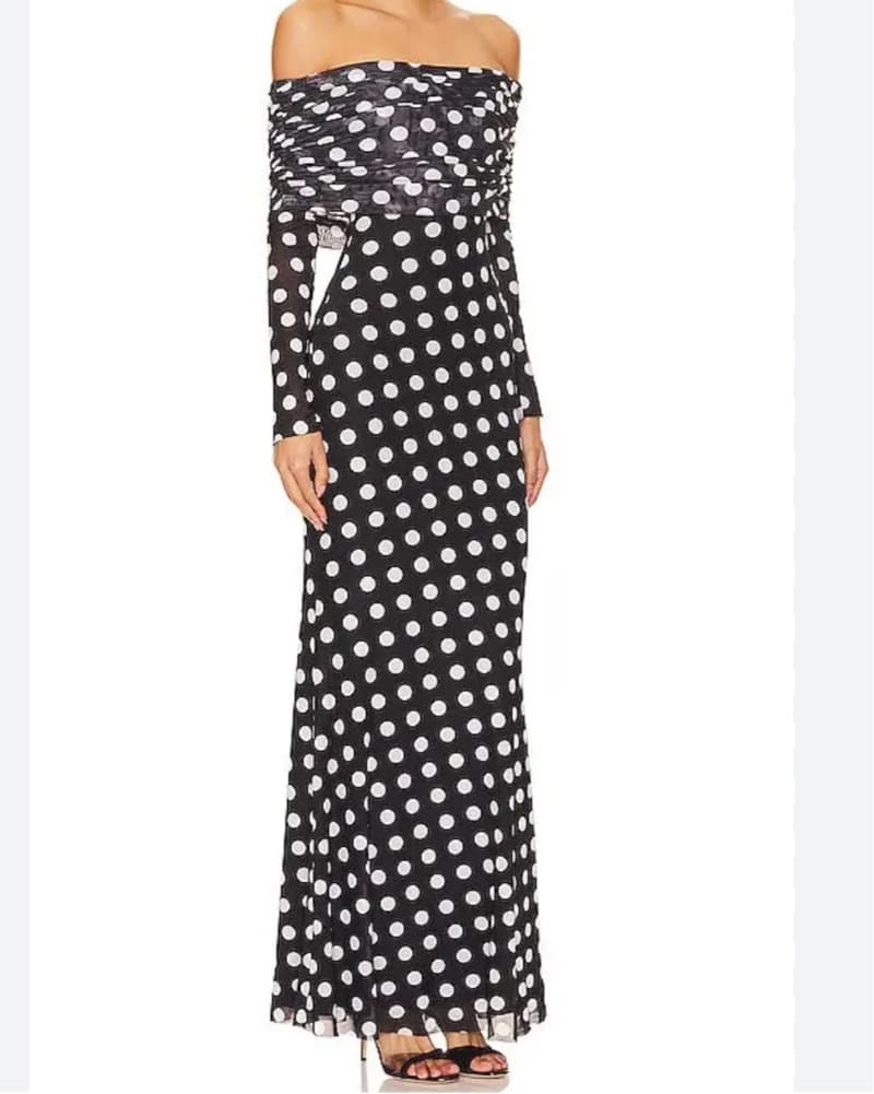 AFRM Thelma Off Shoulder Dot Dress - Image 2