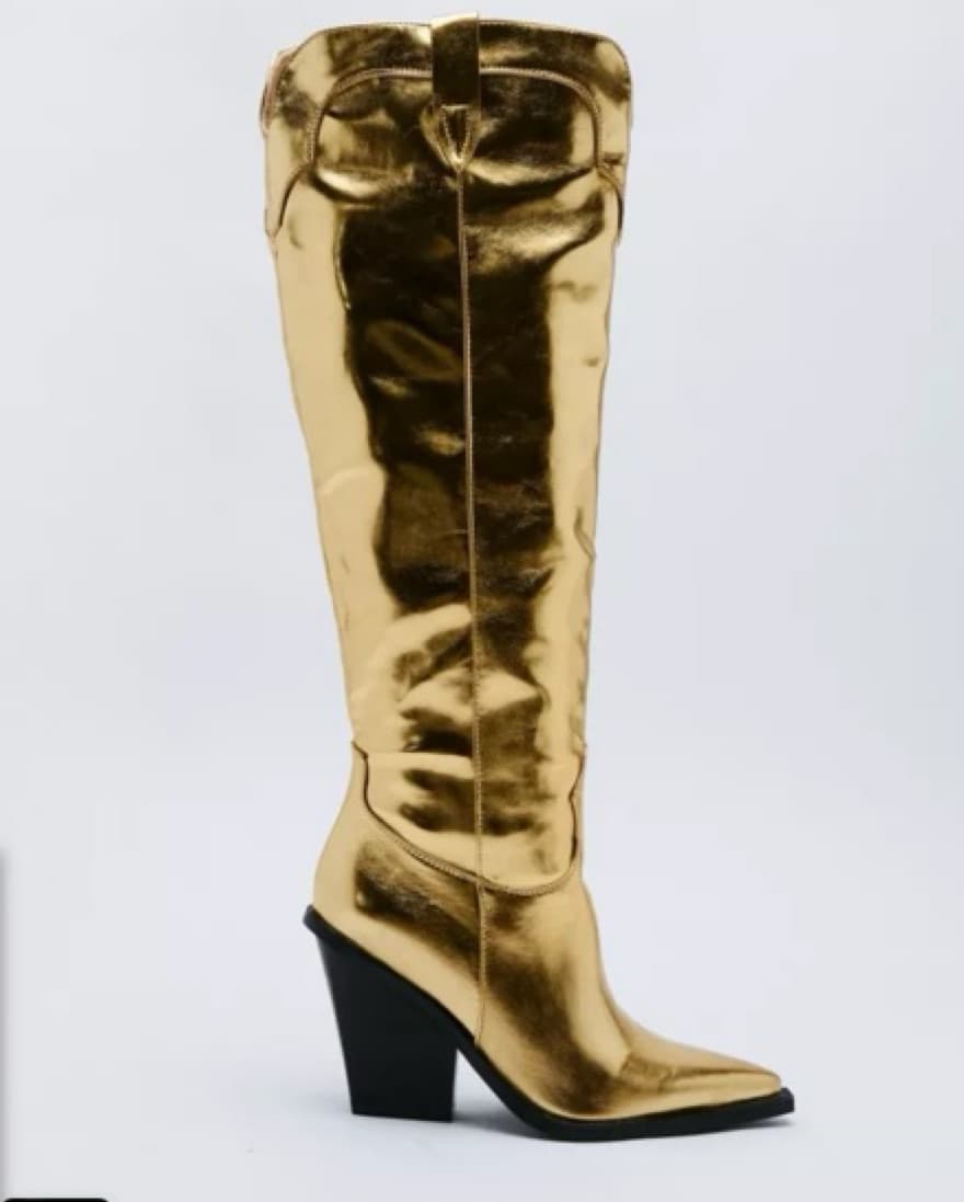 Gold Metallic Faux Leather Boots - Image 3