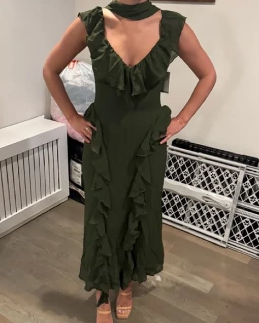 Reformation Green Ruffle Maxi Dress - Image 2